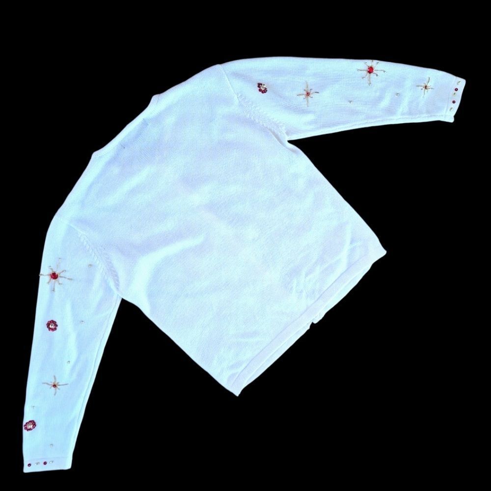 Vintage 90's KIKIT Christmas Sweater Cream Embellished Ornaments Cardigan size S - Picture 14 of 16